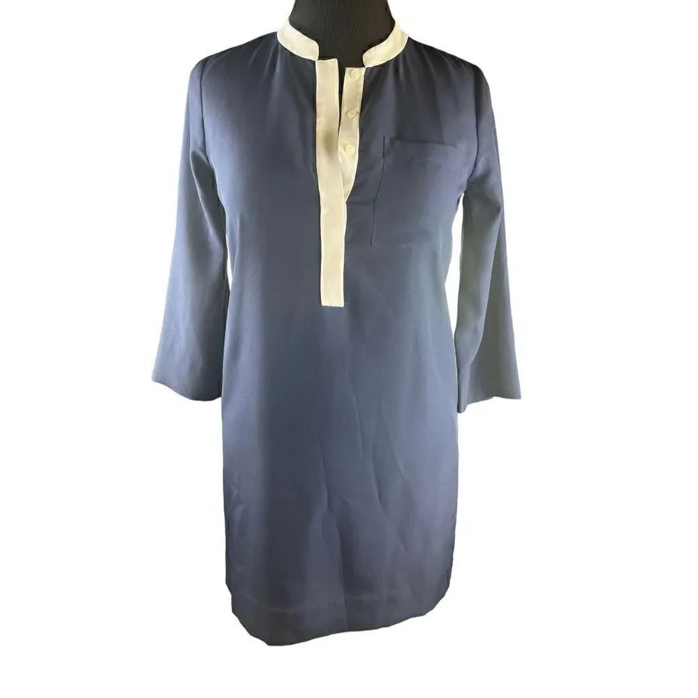 J crew woman’s size 4 navy blue sheath button up dress 3/4 sleeve